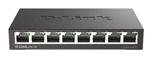D-Link Ethernet Switch, 8 Port Gigabit Unmanaged Metal Fanless Desktop or Wall Mount Desig