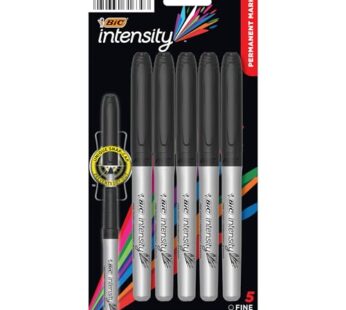 BIC Intensity Black Permanent Markers, Fine Point, 5-Count Pack of Black Markers With Non-
