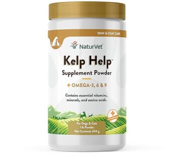 NaturVet Kelp Help Plus Omegas Skin and Coat Supplement for Dogs and Cats, Powder, Made in