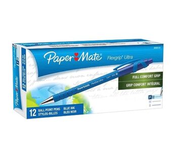 Paper Mate Flexgrip Ultra Stick Medium Point Ballpoint Pens, 12 Blue Ink Pens (9610131)