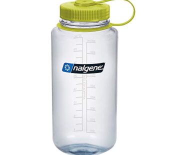 Nalgene Tritan Wide Mouth BPA-Free Water Bottle, Clear w/ Green Cap, 32 oz