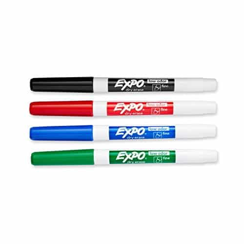 EXPO 86074 Low-Odor Dry Erase Markers, Fine Point, Assorted Colors, 4-Count