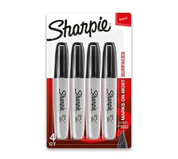 Sharpie Permanent Markers, Chisel Tip, Black, 4 Count