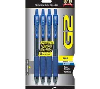 Pilot, G2 Premium Gel Roller Pens, Fine Point 0.7 mm, Blue, Pack of 4