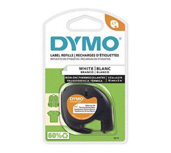 DYMO 18771 LT Iron-On Fabric Labels, 1/2-Inch x 6.5-Foot Roll, Black Print on White, Iron