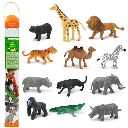 Safari Ltd. Wild TOOB - 12 Mini Figurines: Giraffe, Bear, Tiger, Camel, Lion, Crocodile, G