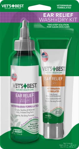 Vet's Best Dog Ear Cleaner Kit | Multi-Symptom Ear Relief | Wash & Dry Treatment | Alcohol
