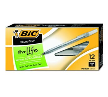 BIC Round Stic Xtra Life Ballpoint Pen, Medium Point (1.0mm), Black, 12-Count