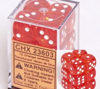 Chessex Dice d6 Sets: Orange with White Translucent – 16mm Six Sided Die (12) Block of Dic