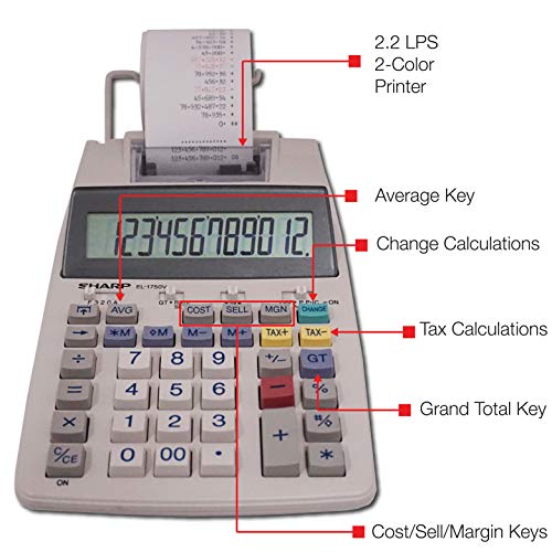 Sharp EL-1750V Two-Color Printing Calculator 2 Lines/Sec 3" Black/Red - Image 3