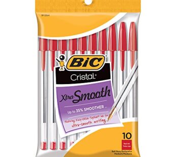BIC Cristal Xtra Smooth Ballpoint Pen, Medium Point (1.0mm), Red, 10-Count
