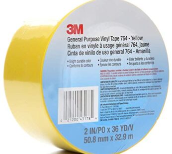3M Vinyl Tape 764, General Purpose, 2 in x 36 yd, Yellow, 1 Roll, Light Traffic Floor Mark