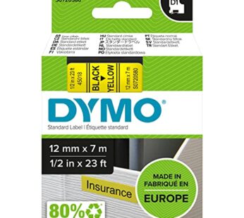 DYMO Authentic D1 Labels | Black Print on Yellow Tape | 12 mm x 7 m | Self-Adhesive Labels