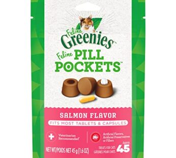 Greenies Feline Pill Pockets for Cats Natural Soft Cat Treats, Salmon Flavor, 1.6 oz. Pack