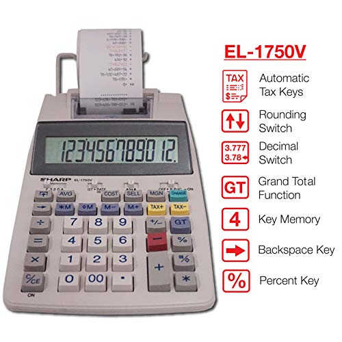 Sharp EL-1750V Two-Color Printing Calculator 2 Lines/Sec 3" Black/Red - Image 2