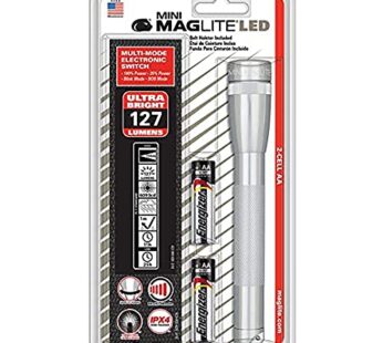 Maglite Mini LED 2-Cell AA Flashlight with Holster, Silver