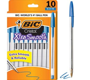 BIC Cristal Xtra Smooth Ballpoint Pen, Medium Point (1.0mm), Blue, 10-Count