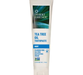 Desert Essence Tea Tree Oil & Mint Toothpaste, Peppermint, 6.25 oz – Fluoride Free, Gluten