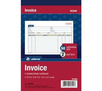 Adams Invoice Book, 2-Part, Carbonless, 5-9/16 x 8-7/16 Inches, 50 Sets per Book (DC5840)