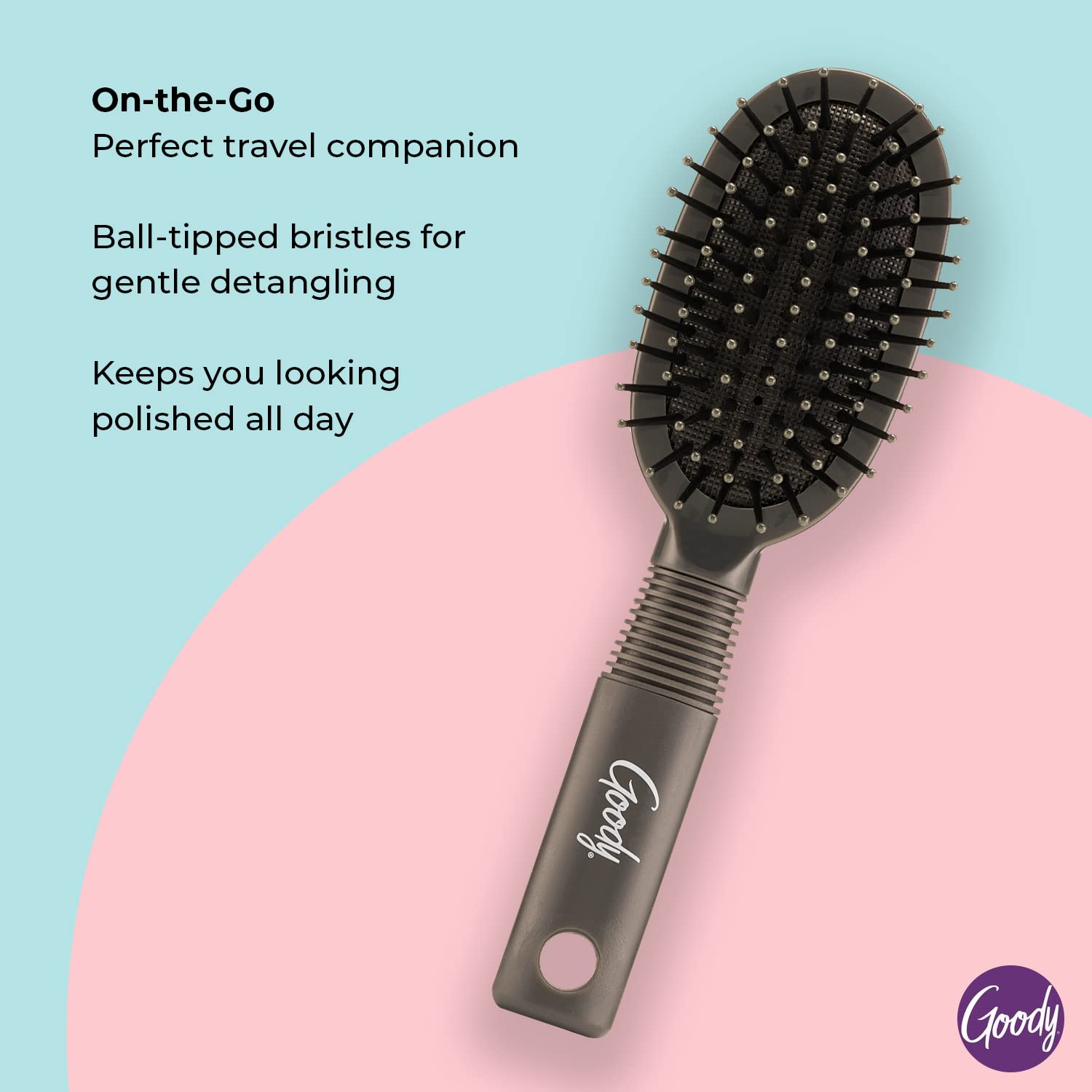 Goody Mini Cushion Hair Brush - Oval Travel Hairbrush for All Hair Types, Tangles Knots Wi - Image 3