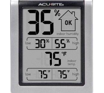 AcuRite 00613 Digital Hygrometer & Indoor Thermometer Pre-Calibrated Humidity Gauge, 3″ H