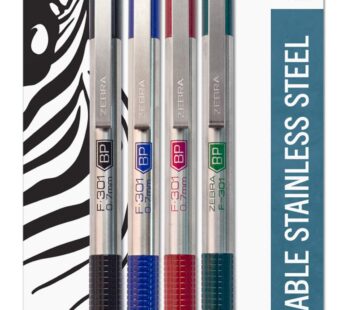 Zebra Pen F-301 Retractable Ballpoint Pen, Stainless Steel Barrel, Fine Point, 0.7mm, Asso