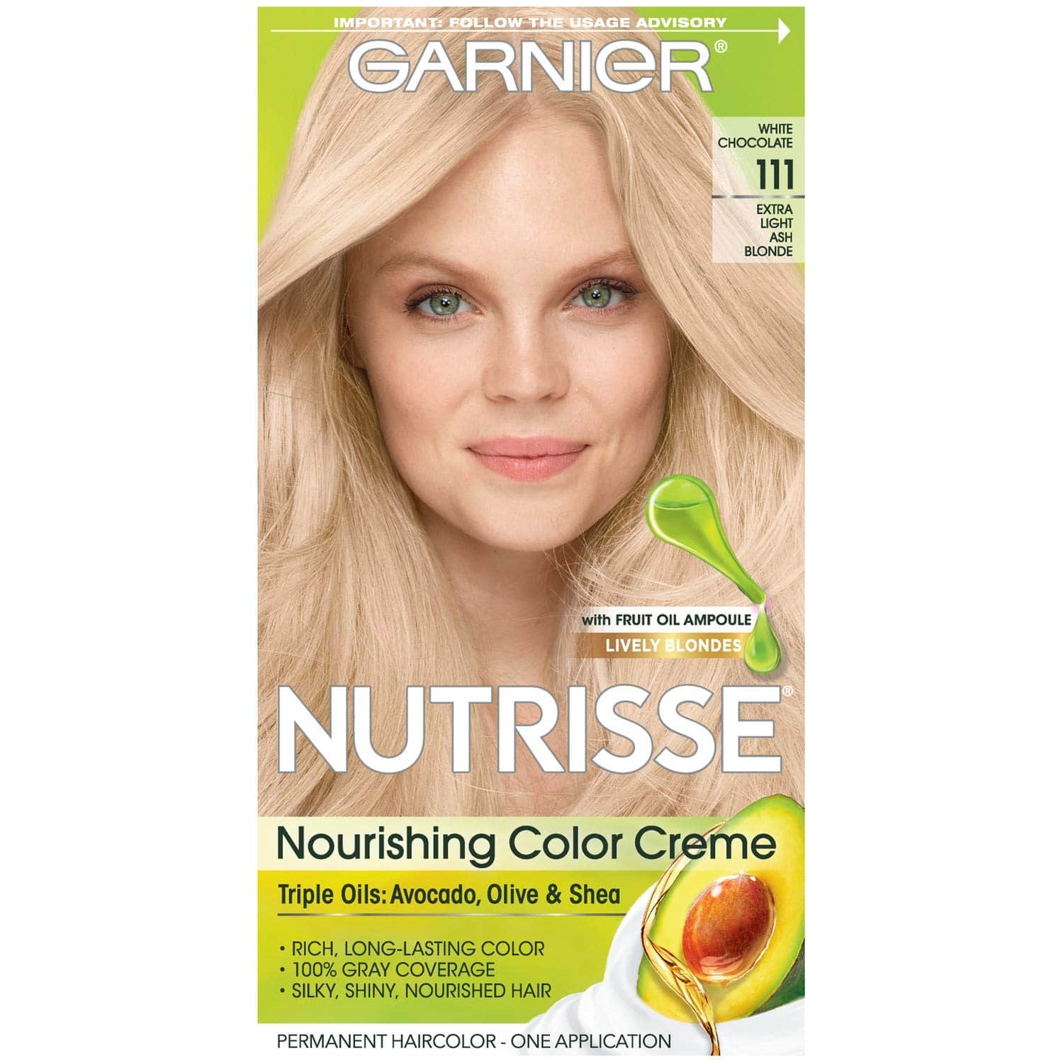 Garnier Nutrisse Level 3 Permanent Hair Creme, Extra, Light Ash Blonde 111 (White Chocolat