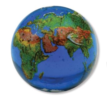 Blue Earth Marble with Natural Earth Continents, Recycled Glass, 5 with a Pouch, 0.9 Inch
