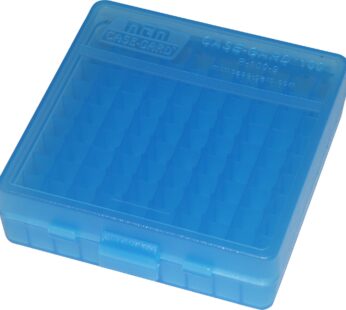 MTM P-100-9-24 Ammo Box 100 Round Flip-Top 9mm 380 ACP, Clear Blue , ?5 x 5 x 5″