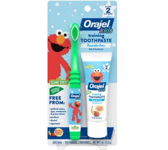 Orajel Elmo Fluoride-Free Tooth & Gum Cleanser with Toothbrush, Combo Pack, Banana Apple F