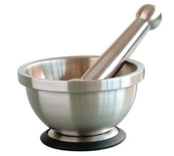 Mortar and Pestle Set – Stainless Steel Herb and Spice Grinder Has A Rubber Base To Preven