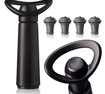 Vacu Vin Wine Saver Concerto – Black – 1 Pump 4 Stoppers – Wine Stoppers for Bottles with