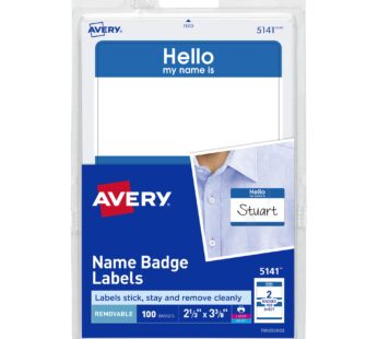 Avery Hello My Name is Name Tags, White with Blue Border, 100 Removable Name Badges (05141