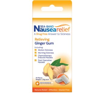 Sea-Band Anti-Nausea Ginger Gum For Motion & Pregnancy Morning Sickness, 24 Count