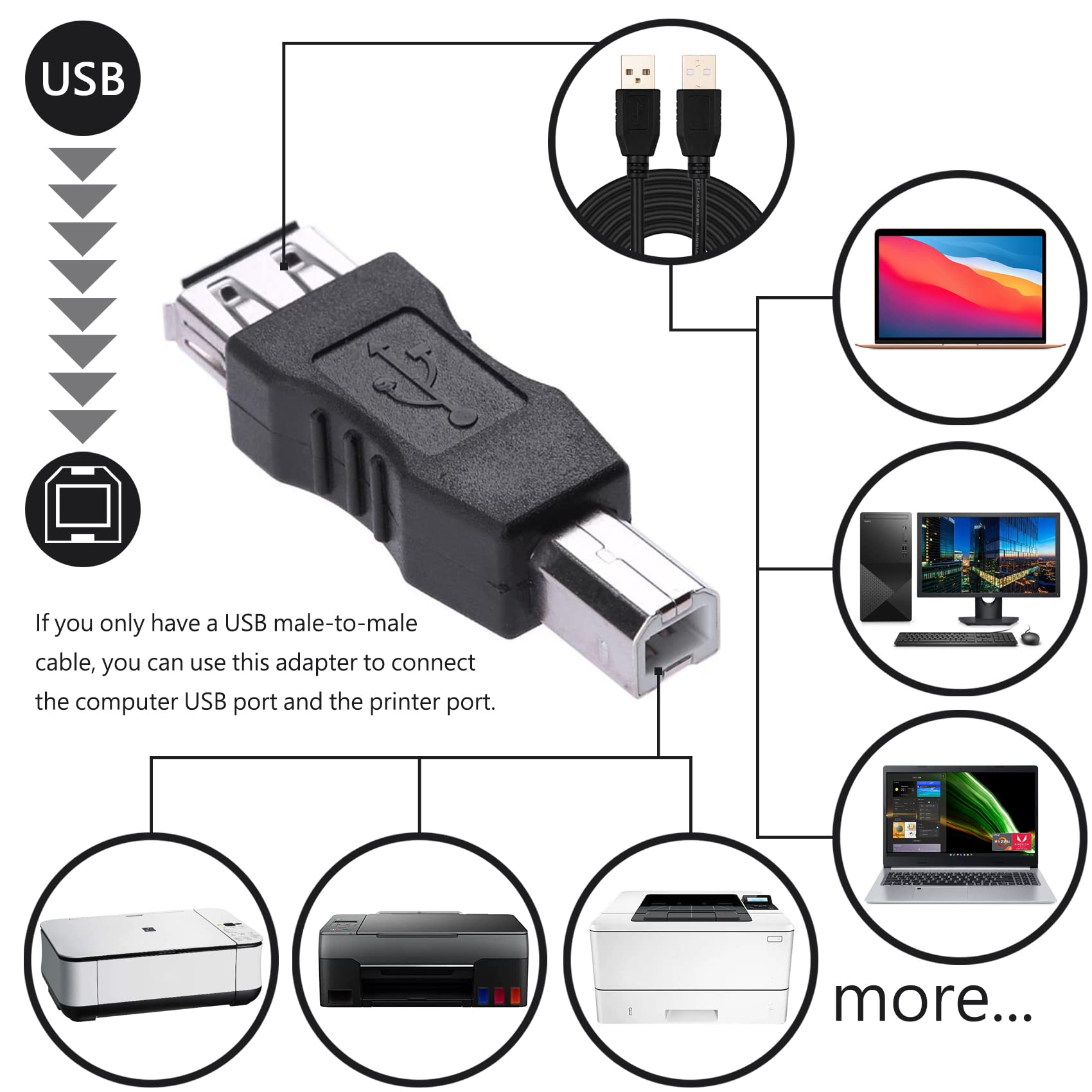 DSYJ DSYJ-01252 USB Type A Female to USB Type B Male Adapter (USB_A_F-USB_B_M) - Image 4