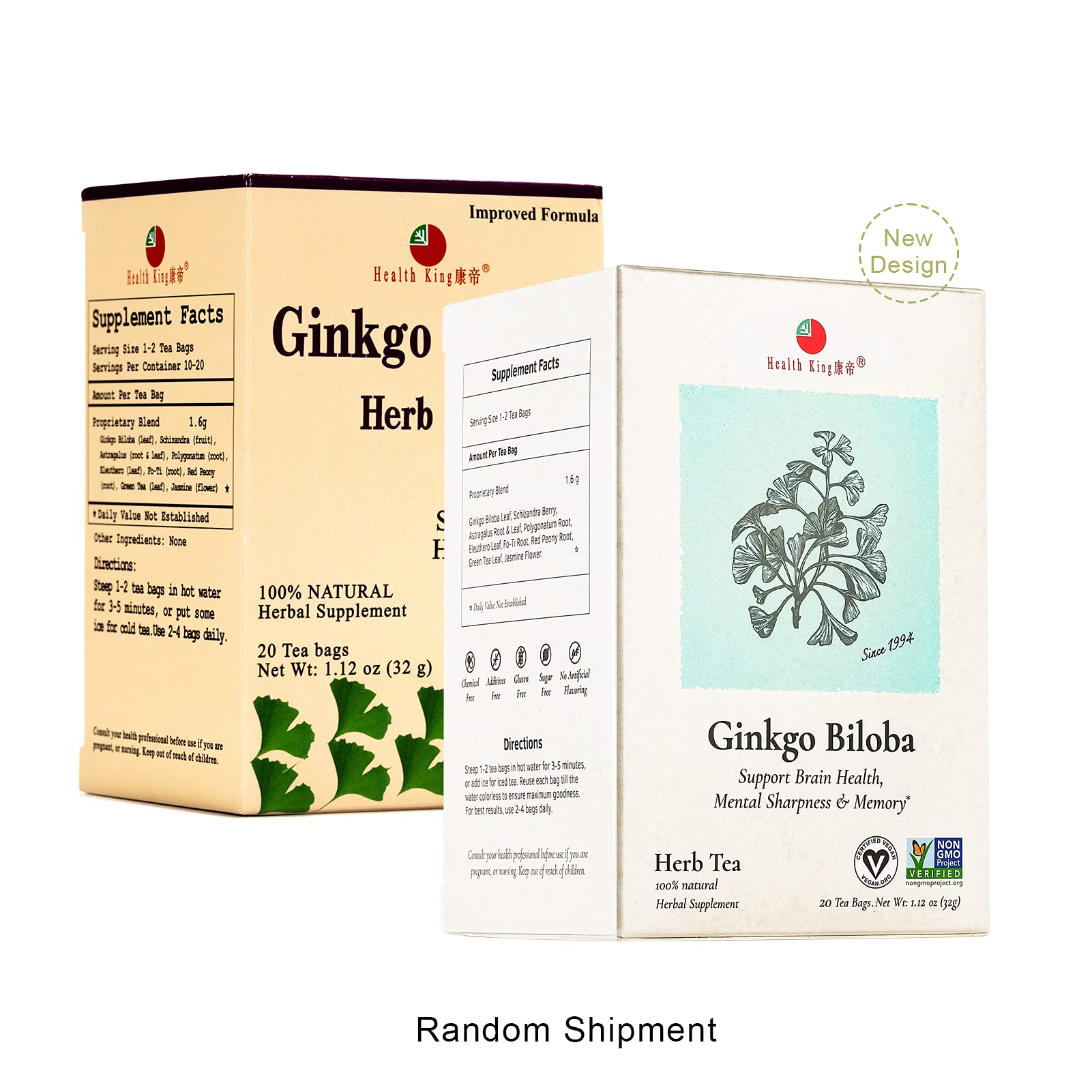 Health King Ginkgo Biloba Herb Tea, Teabags, 20 Count Box - Image 2