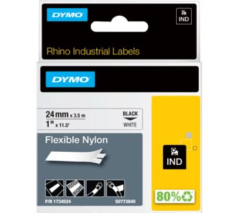 DYMO Industrial Labels, 1″, Flex Nylon, Black on White, 1734524
