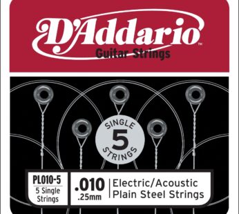 D’Addario PL010-5 Plain Steel Guitar Single String, 010 5-pack