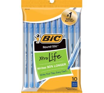 BIC Round Stic Ball Pens Stick, Blue, Medium Point, 10-Pack