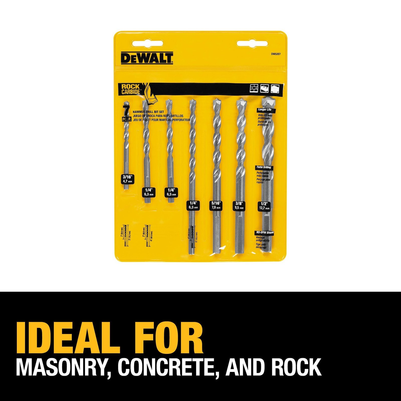 DEWALT Masonry Drill Bit Set, Percussion, Concrete & Block, 7-Piece (DW5207) - Image 4