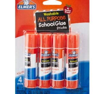 Elmer’s All Purpose School Glue Sticks, Clear, Washable, 4 Pack, 0.24-ounce sticks