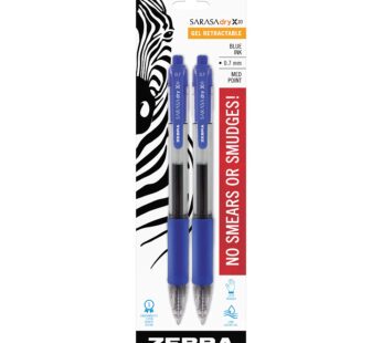 Zebra Pen Sarasa Rapid Dry Ink Gel Retractable Pen, 0.7mm, Blue, 2 Pack (46822)
