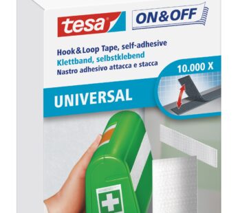 tesa UK On and Off Hook and Loop Strips, 1 m x 20 mm – White