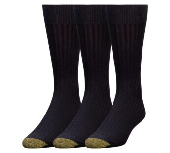 GOLDTOE Men’s Classic Canterbury Crew Dress Socks, 3-Pairs, Black, X-Large