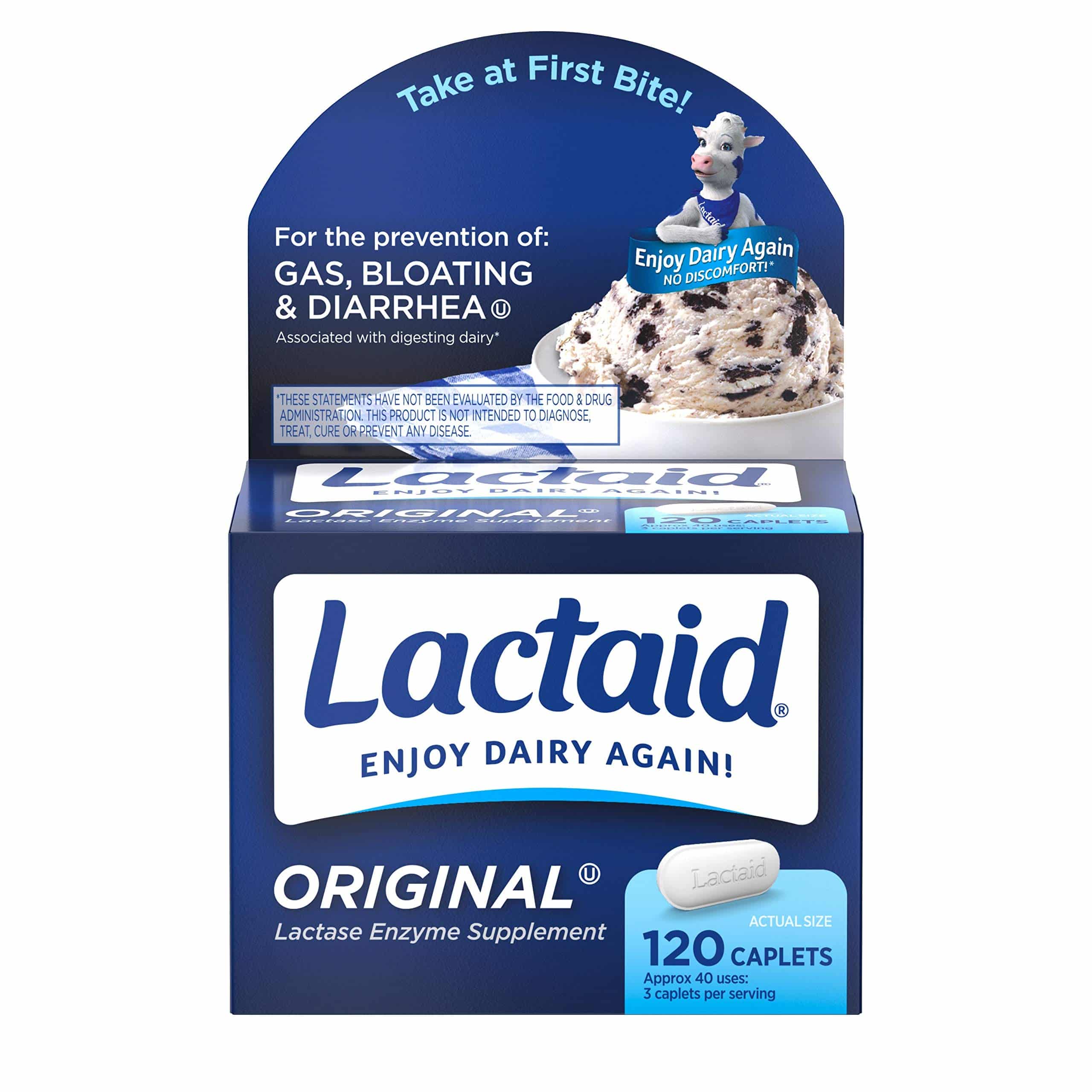 Lactaid Original Strength Lactose Intolerance Relief Caplets with Natural Lactase Enzyme,