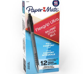 Paper Mate FlexGrip Ultra Retractable Ballpoint Pens, Medium Point, Black, Box of 12