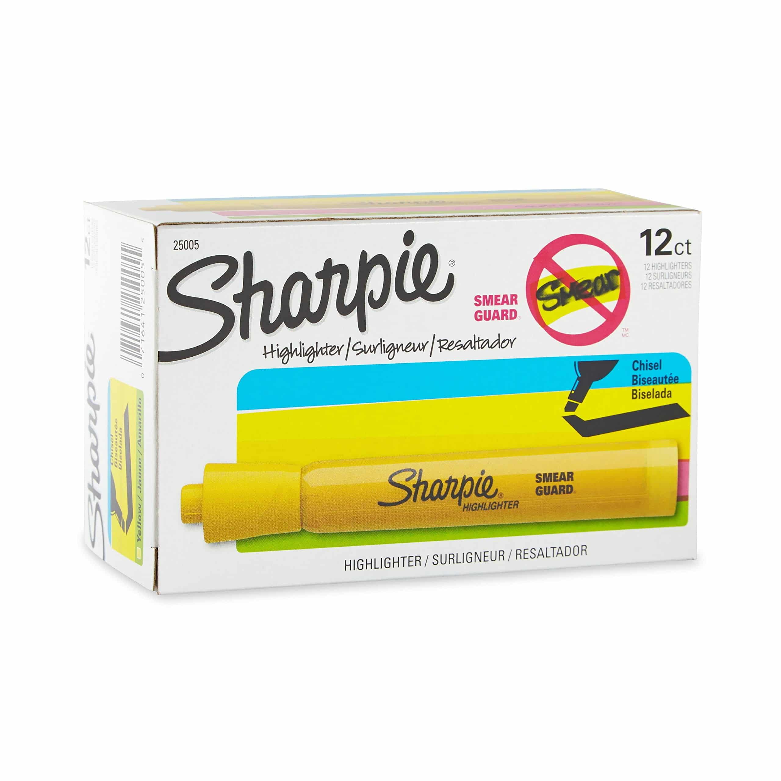SHARPIE Tank Style Highlighters, Chisel Tip, Yellow, 12 Count