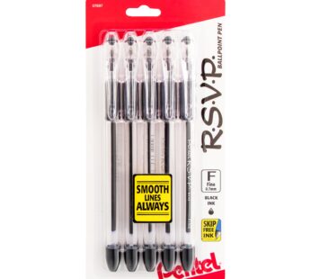 Pentel? R.S.V.P.? Ballpoint Pens, Fine Point, 0.7 mm, Clear Barrel, Black Ink, Pack Of 5