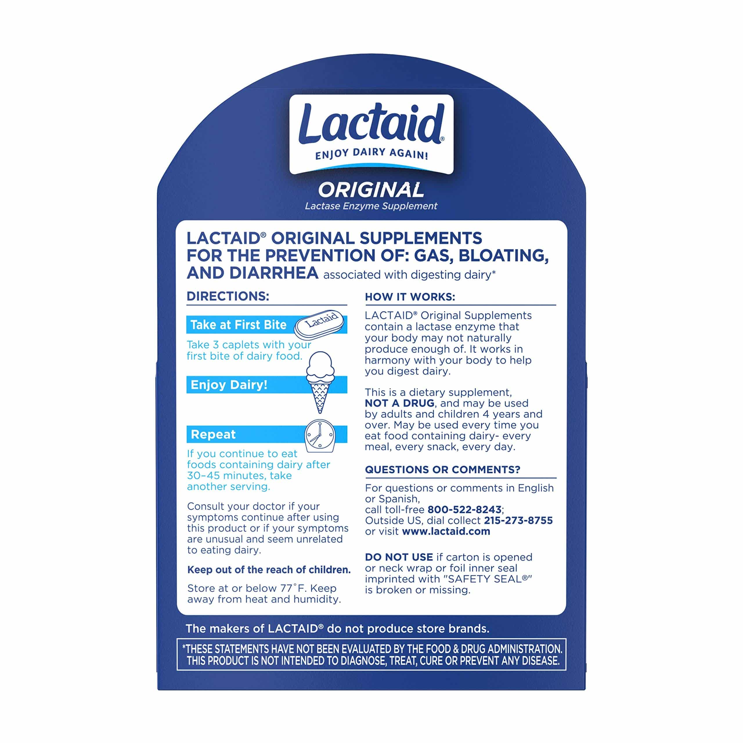 Lactaid Original Strength Lactose Intolerance Relief Caplets with Natural Lactase Enzyme, - Image 8