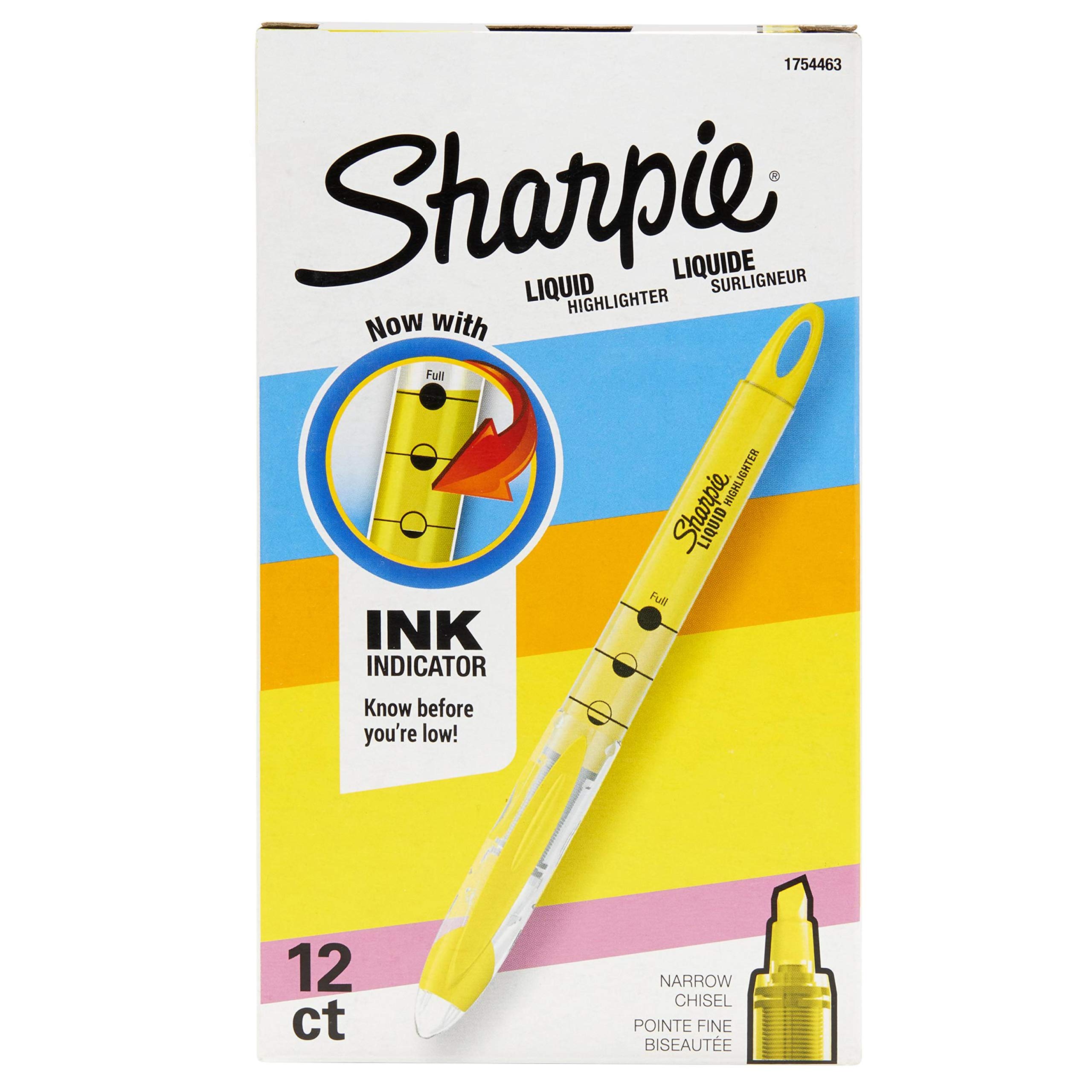 SHARPIE Liquid Highlighters, Chisel Tip, Fluorescent Yellow, 12 Count